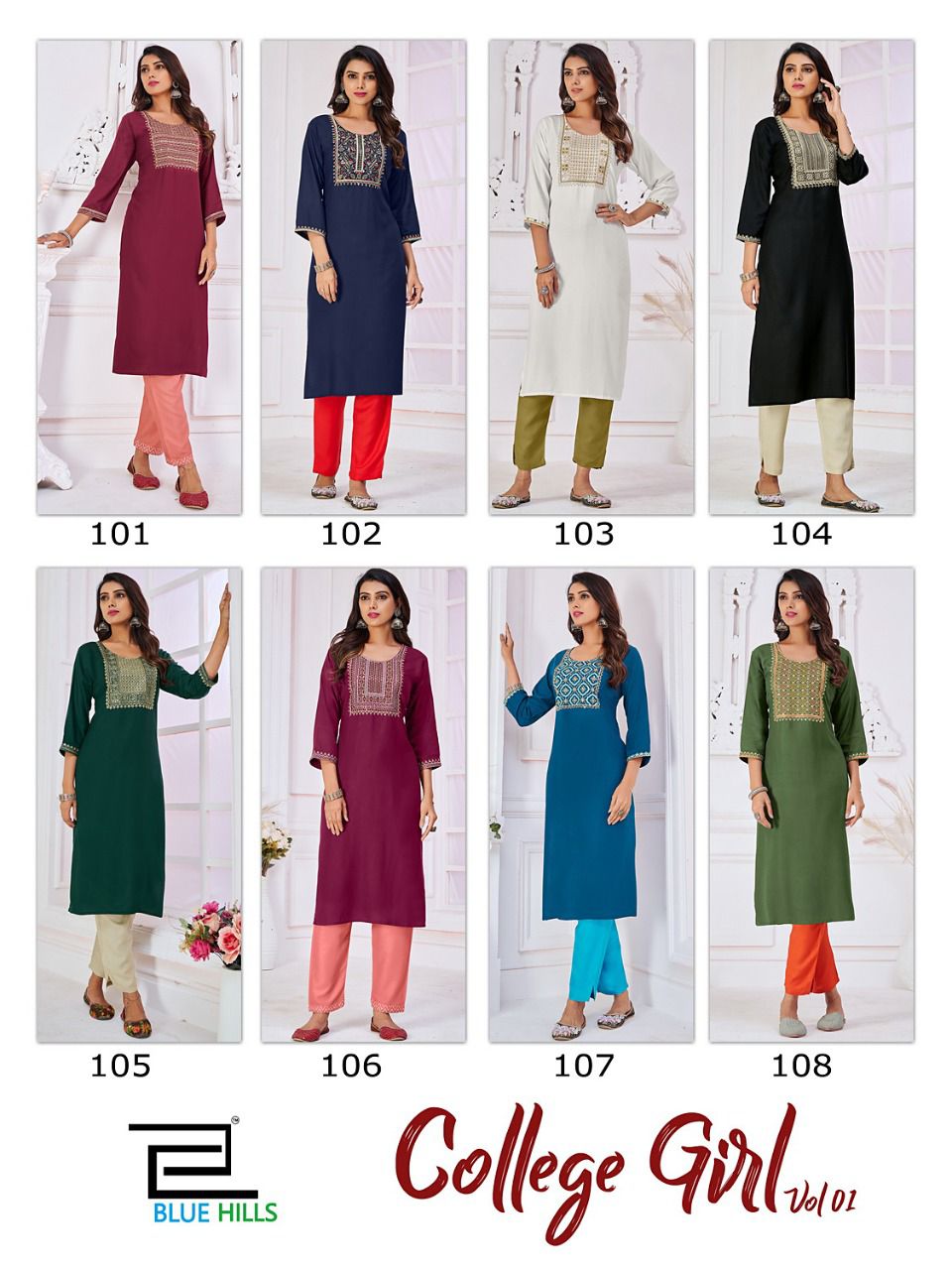 Blue Hills College Girl 1 Embroidery Wholesale Kurti Collection
